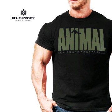 T-SHIRT ANIMAL Μαύρο Με Χακί Logo 21073 (H&S)