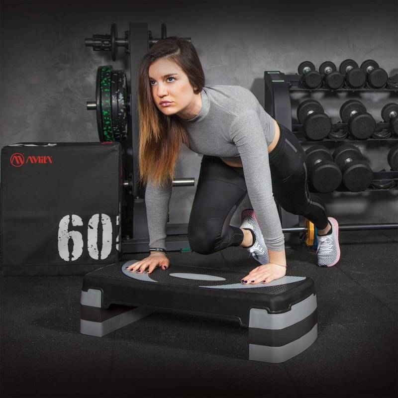 STEP AEROBIC 2 ΕΠΙΠΕΔΩΝ ΜΑΥΡΟ/ΓΚΡΙ 44031 (AMILA)