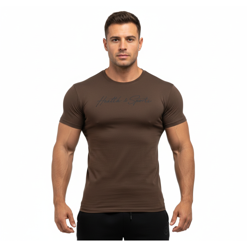 T-SHIRT BASIC Καφέ Με Μαύρο Logo 21082 (H&S)