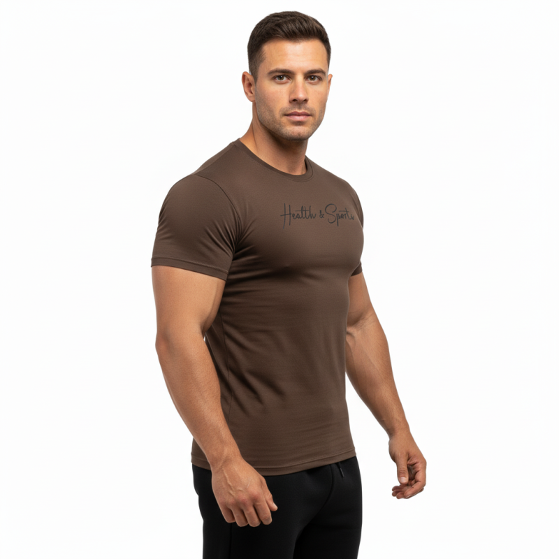 T-SHIRT BASIC Καφέ Με Μαύρο Logo 21082 (H&S)
