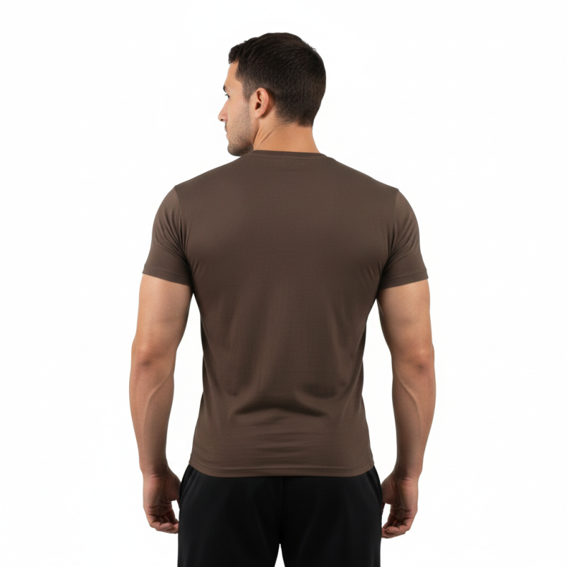 T-SHIRT BASIC Καφέ Με Μαύρο Logo 21082 (H&S)