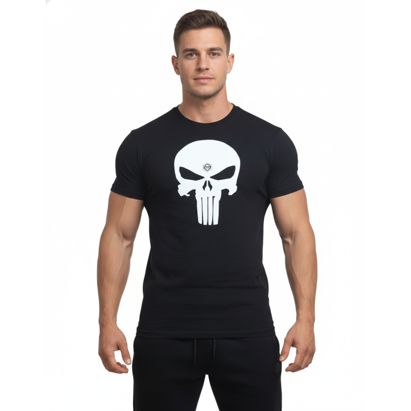 T-SHIRT SKULL Μαύρο Με Λευκό Logo 21064 (H&S)