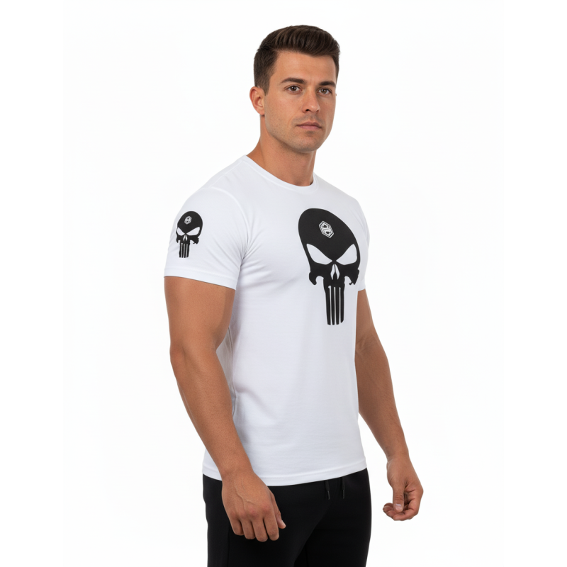 T-SHIRT SKULL Λευκό Με Μαύρο Logo 21038 (H&S)