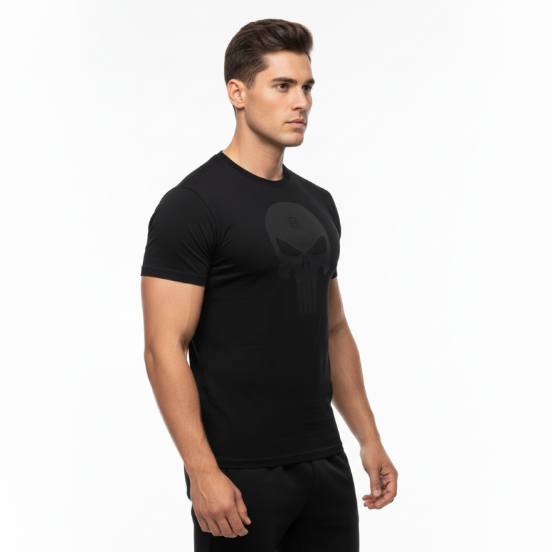 T-SHIRT SKULL Μαύρο Με Μαύρο Logo 21146 (H&S)