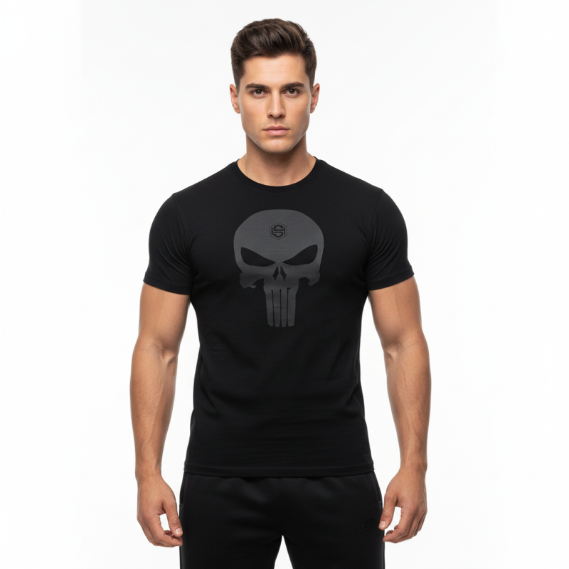 T-SHIRT SKULL Μαύρο Με Μαύρο Logo 21146 (H&S)
