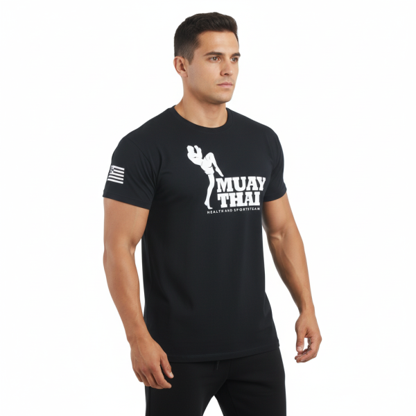 T-SHIRT MUAY THAI Μαύρο με Λευκό Logo 21228 (H&S)