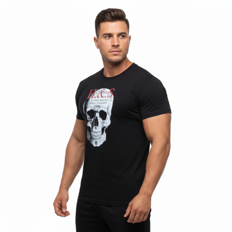 T-SHIRT SKULL-PRINTED Μαύρο 21074 (H&S)